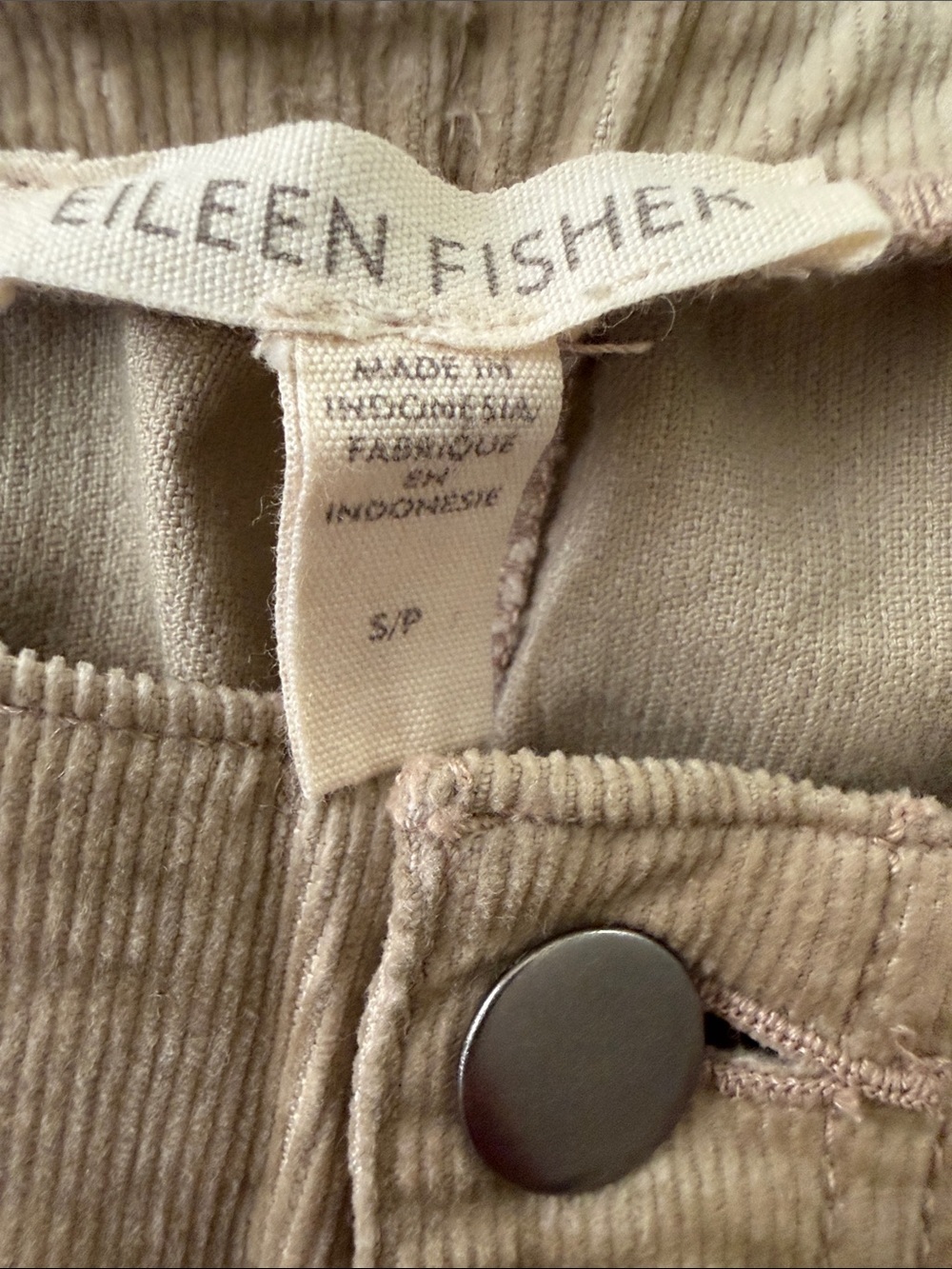 Eileen Fisher organic cotton beige corduroy pants size Small Petite S/P - Picture 5 of 8
